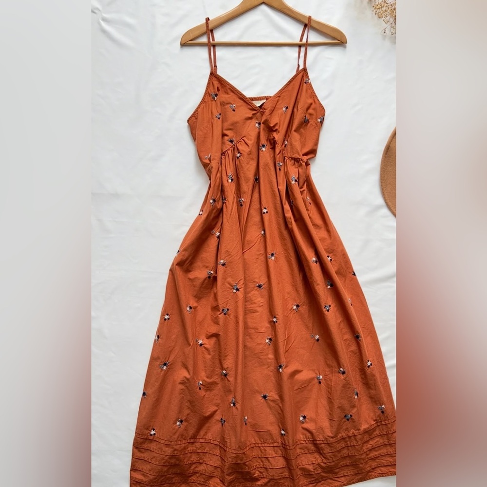 Orange floral midi dress